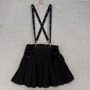 Social Collision Suspender Skirt Women L Black Pleated Grommet Goth Emo